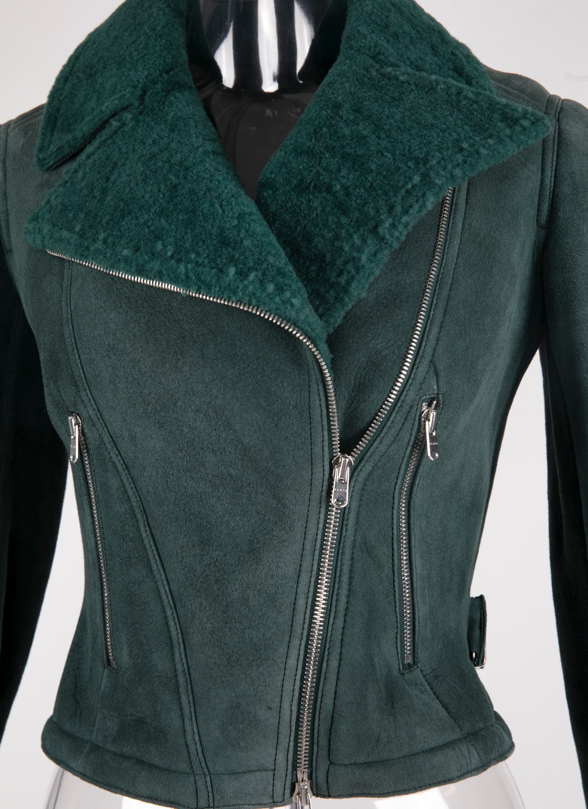 Long-sleeved leather perfecto - Imperial Green