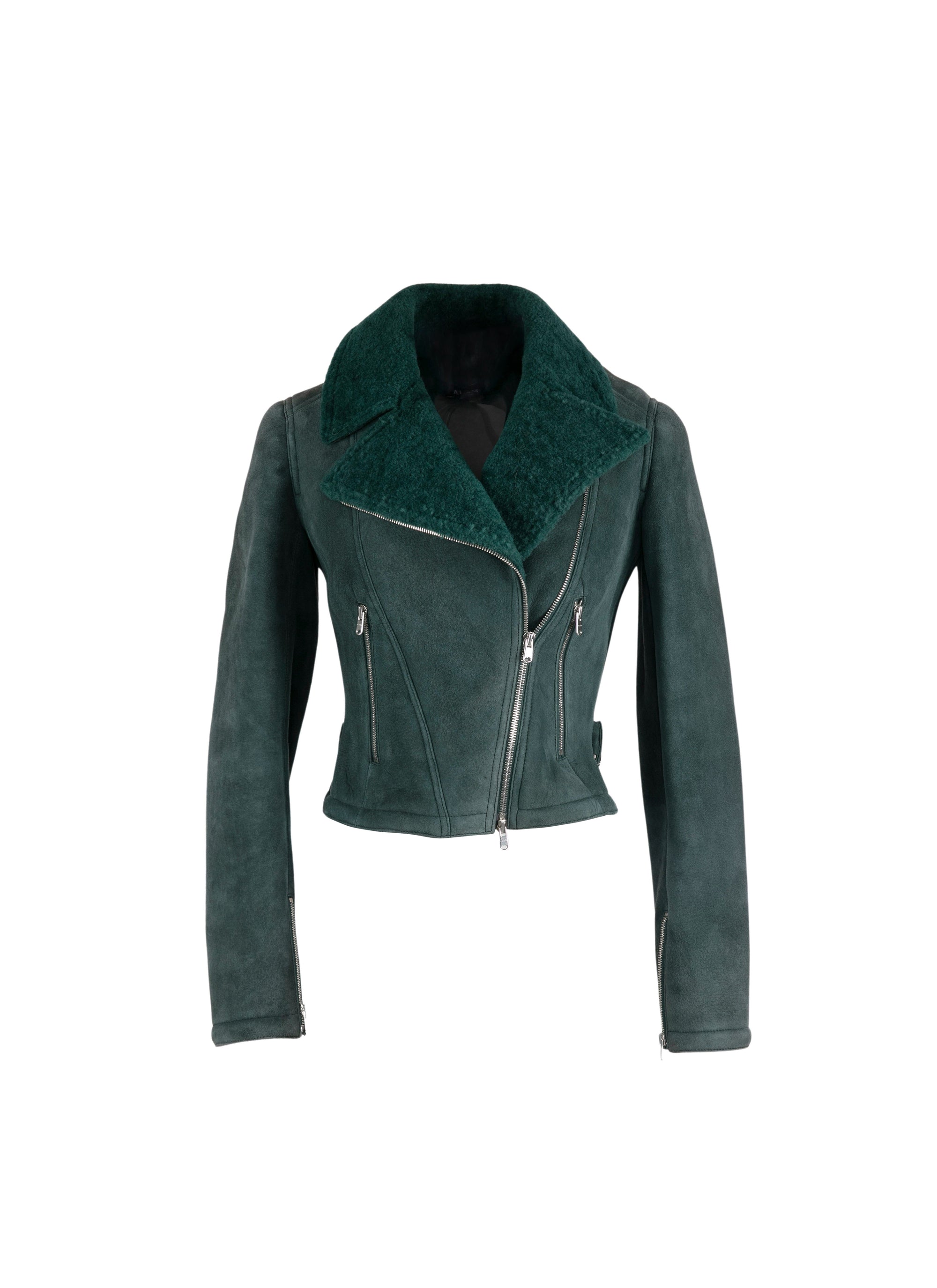 Long-sleeved leather perfecto - Imperial Green