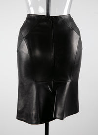 Jupe crayon avec détail couture en cuir - Noir