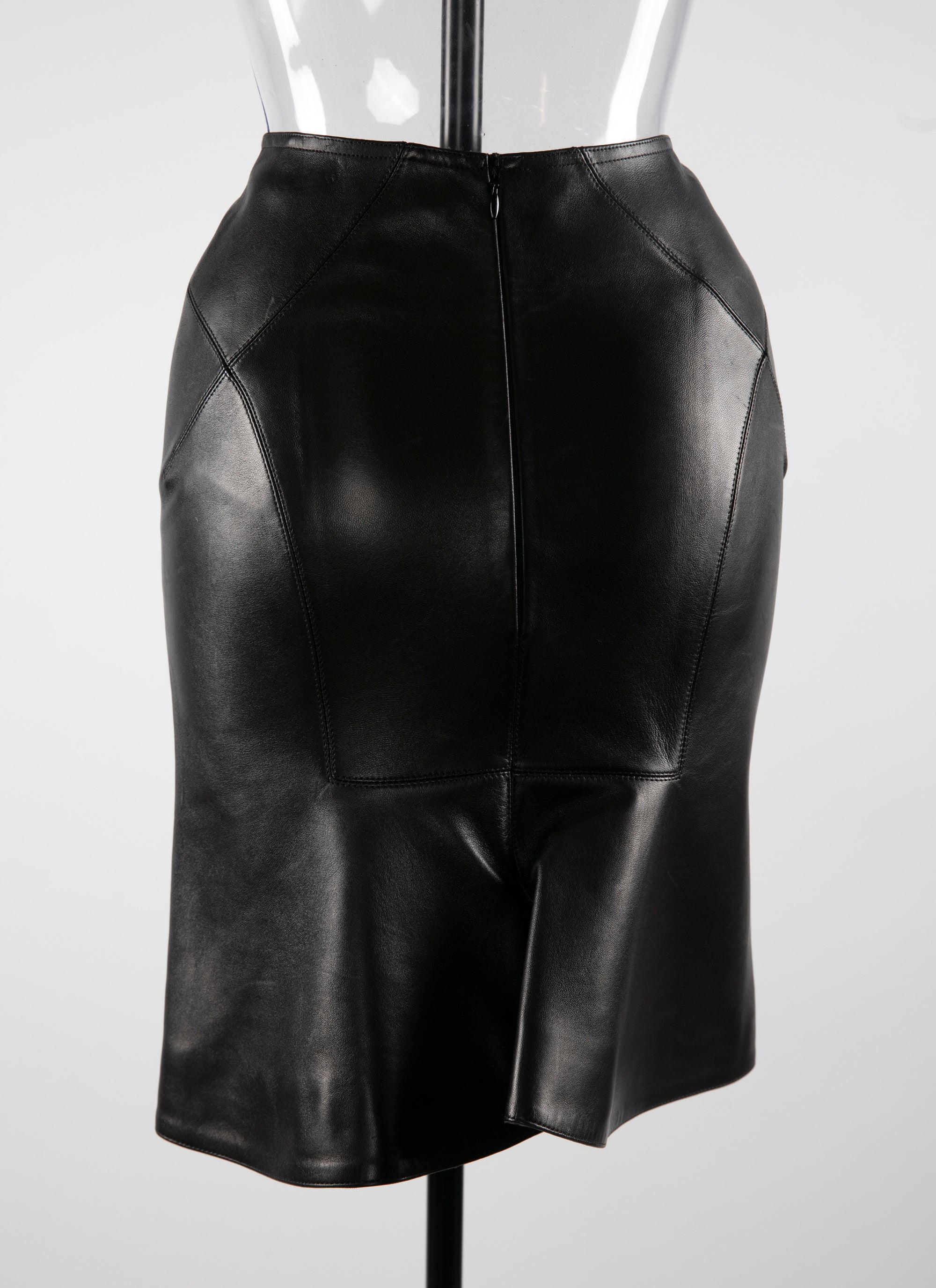 Jupe crayon avec détail couture en cuir - Noir
