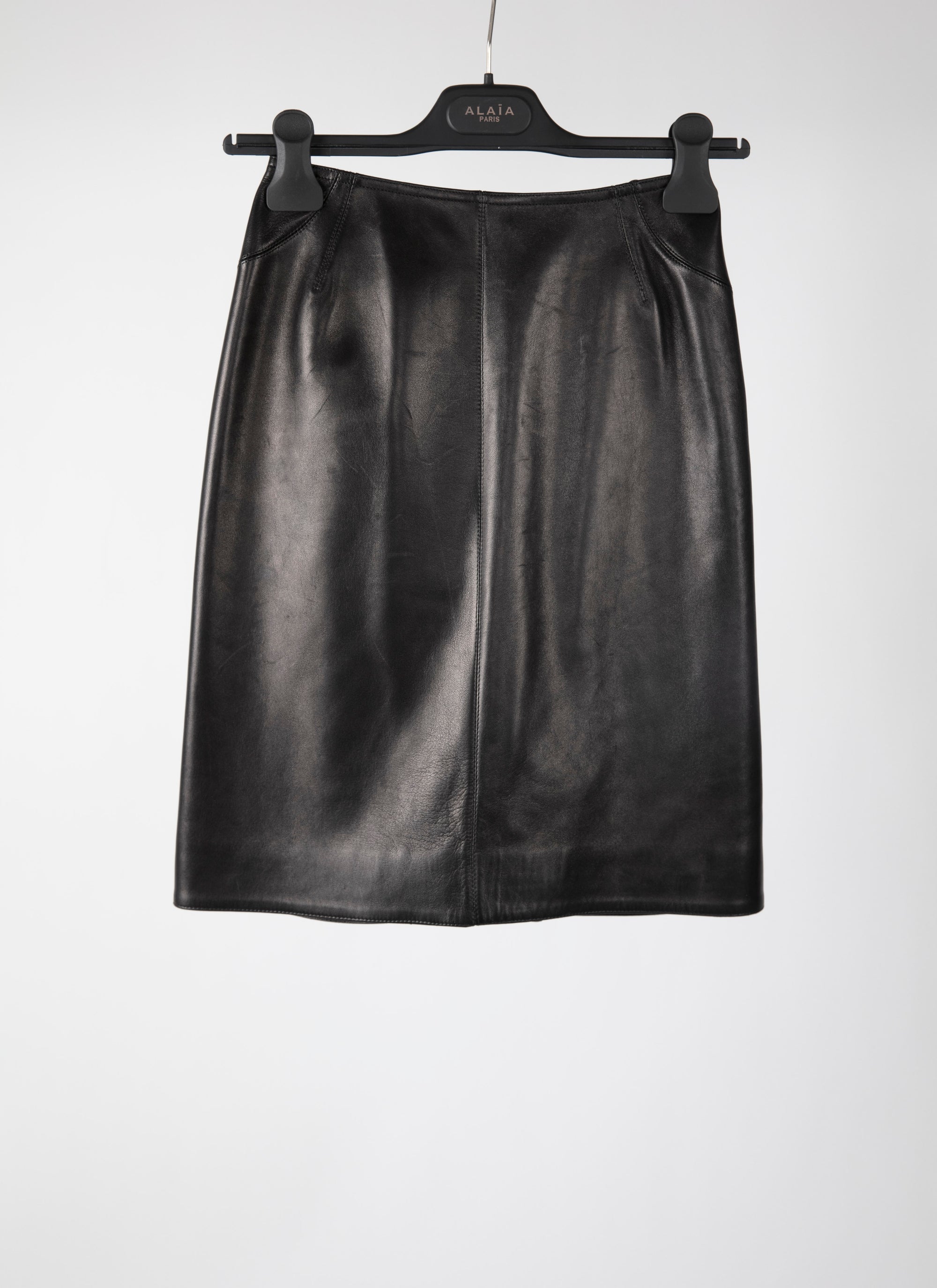 Jupe crayon avec détail couture en cuir - Noir