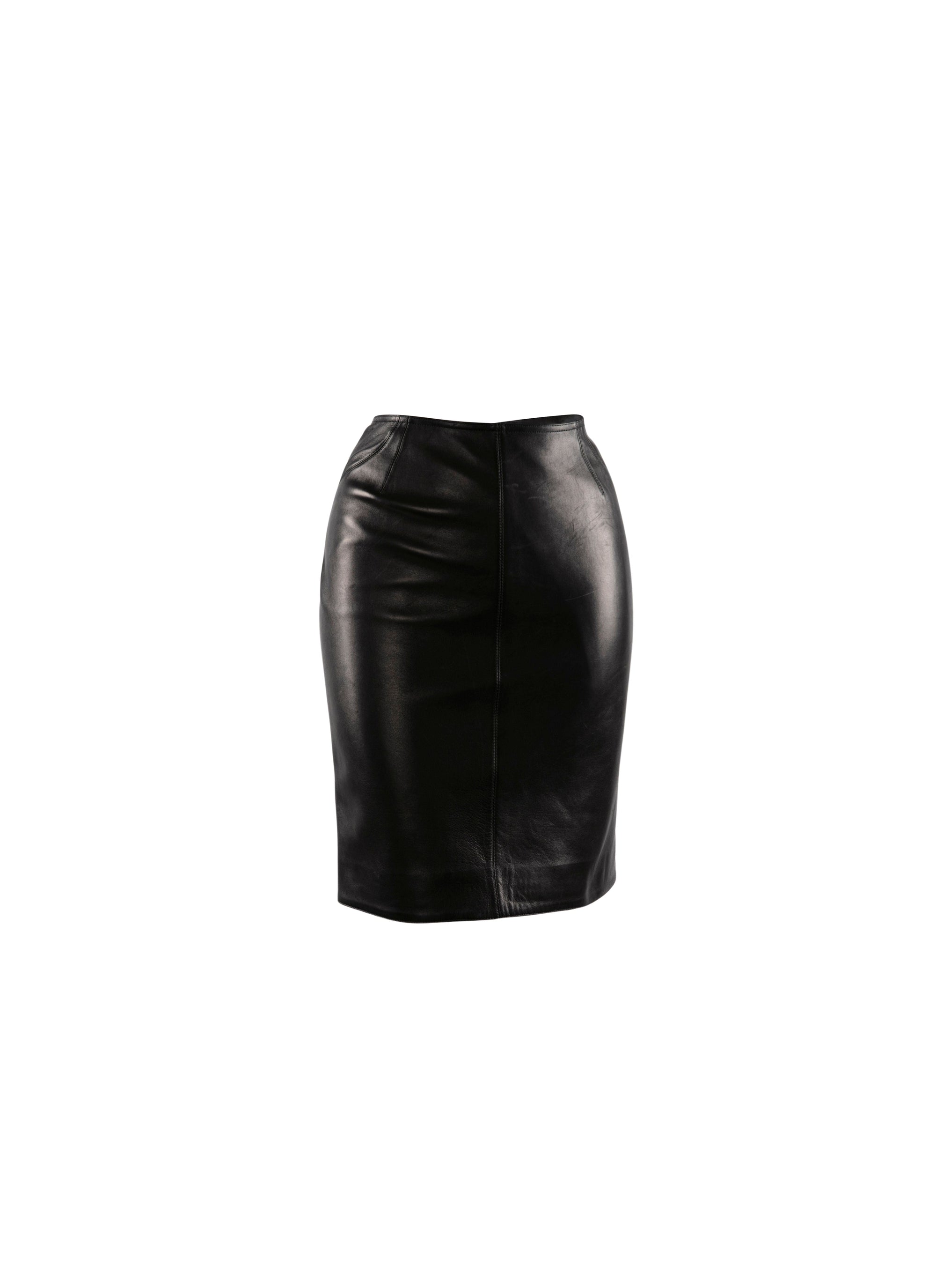 Jupe crayon avec détail couture en cuir - Noir