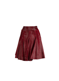 Jupe patineuse en cuir unie - Rouge & Noir