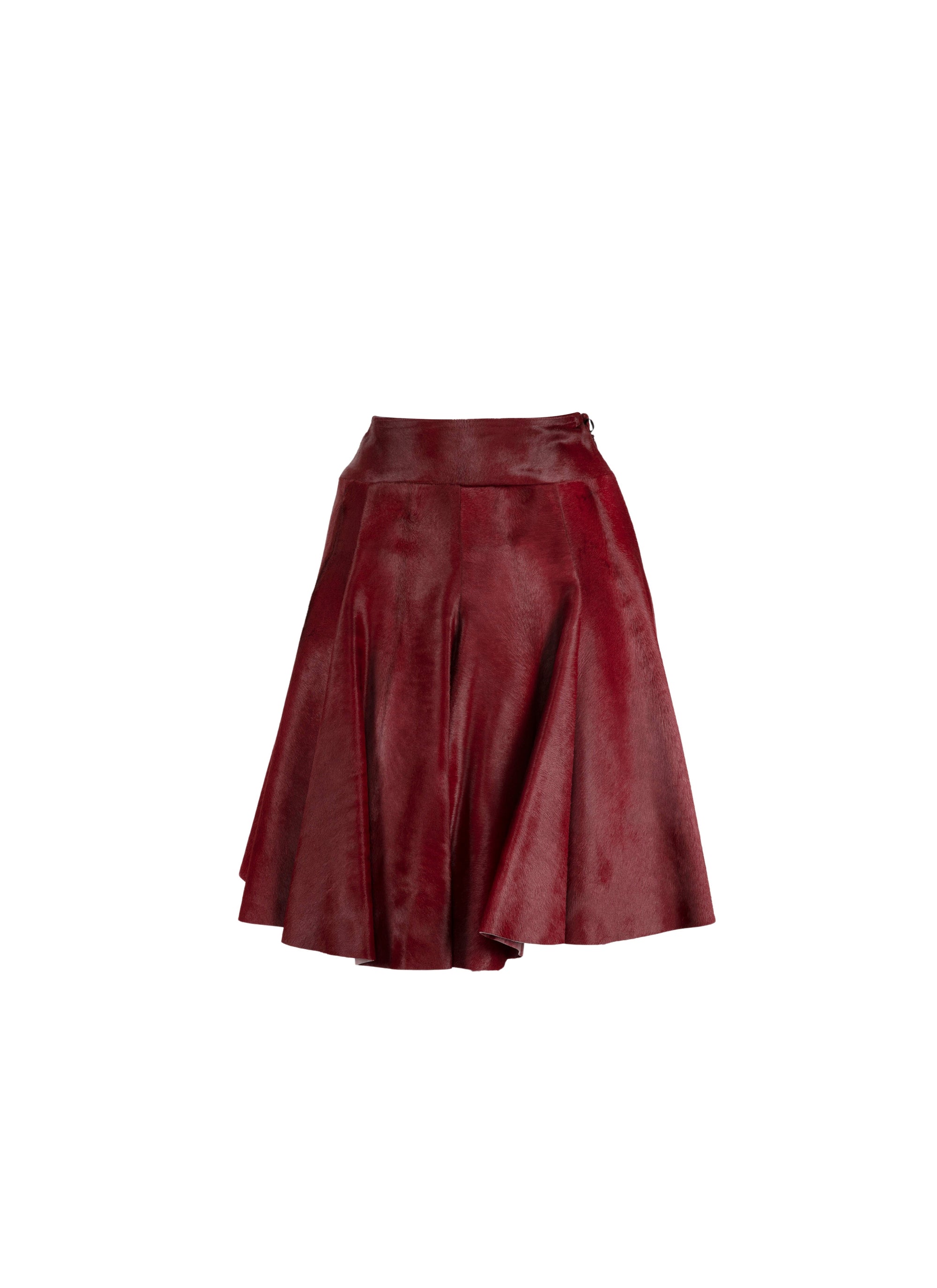 Jupe patineuse en cuir unie - Rouge & Noir