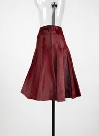 Jupe patineuse en cuir unie - Rouge & Noir