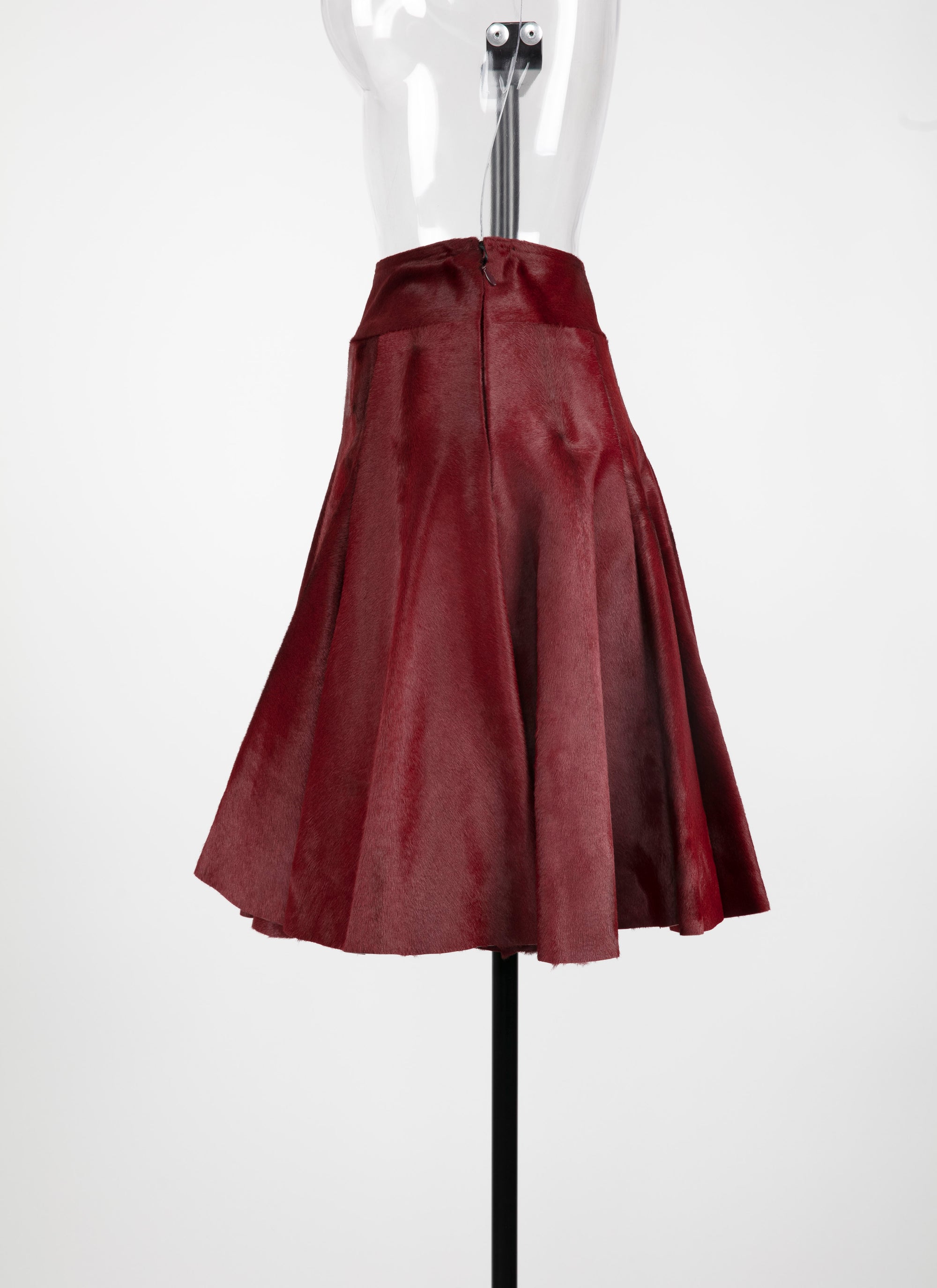 Jupe patineuse en cuir unie - Rouge & Noir