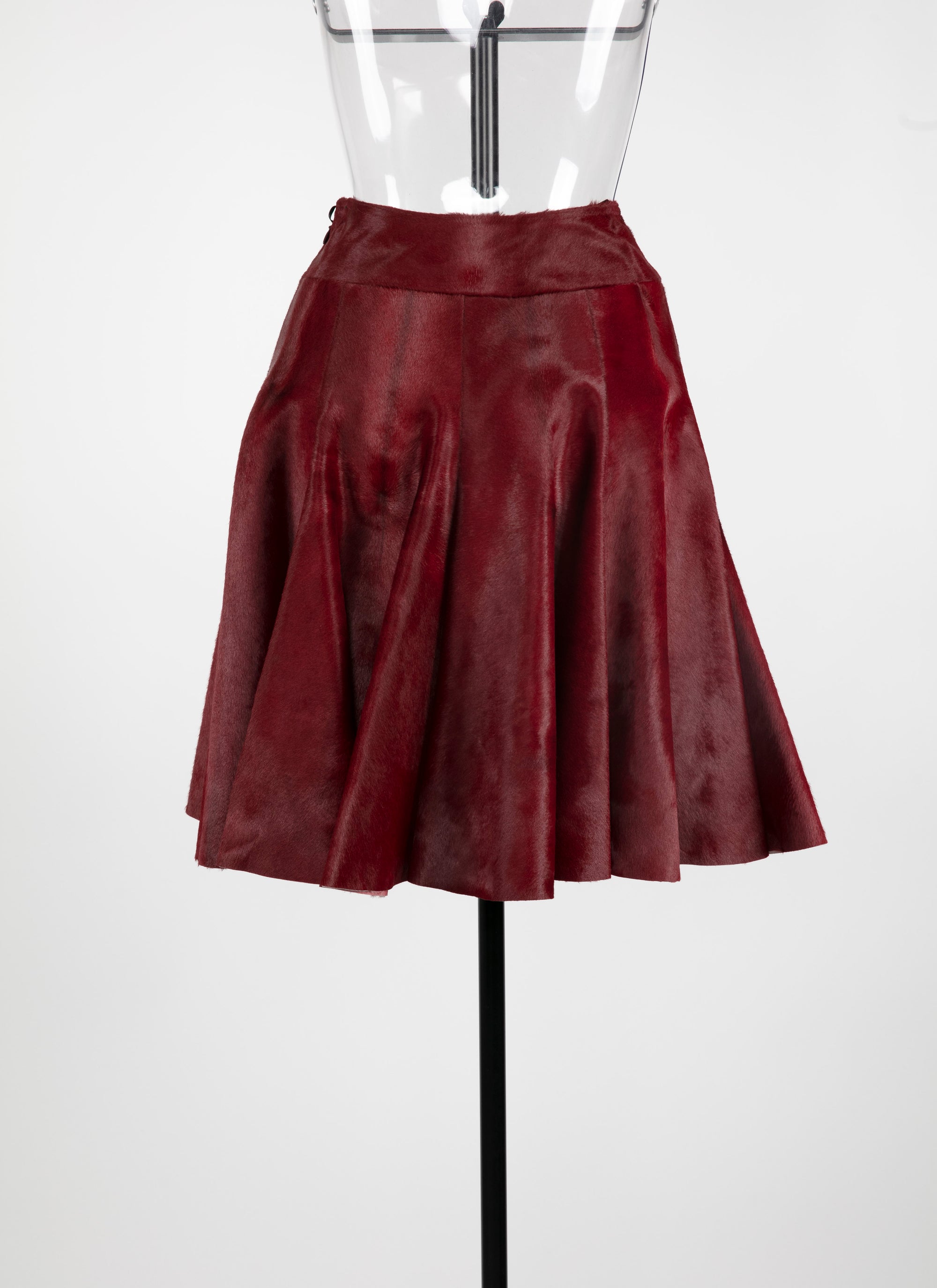 Jupe patineuse en cuir unie - Rouge & Noir
