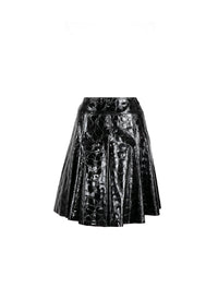 Jupe patineuse en cuir unie - Noir