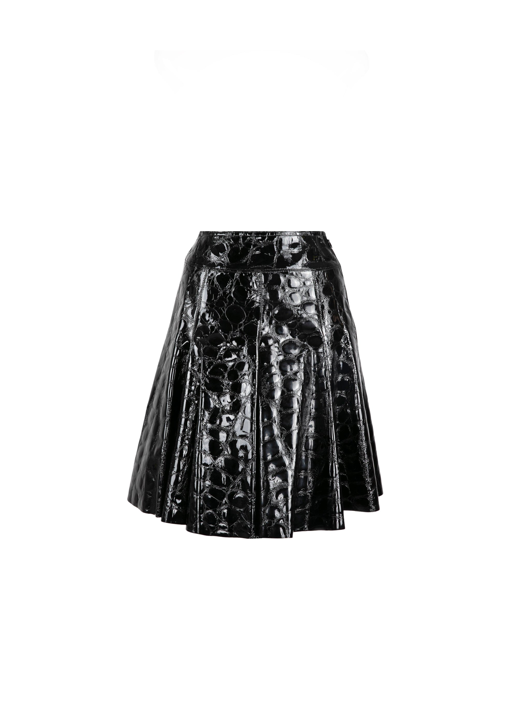 Jupe patineuse en cuir unie - Noir