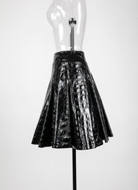 Jupe patineuse en cuir unie - Noir