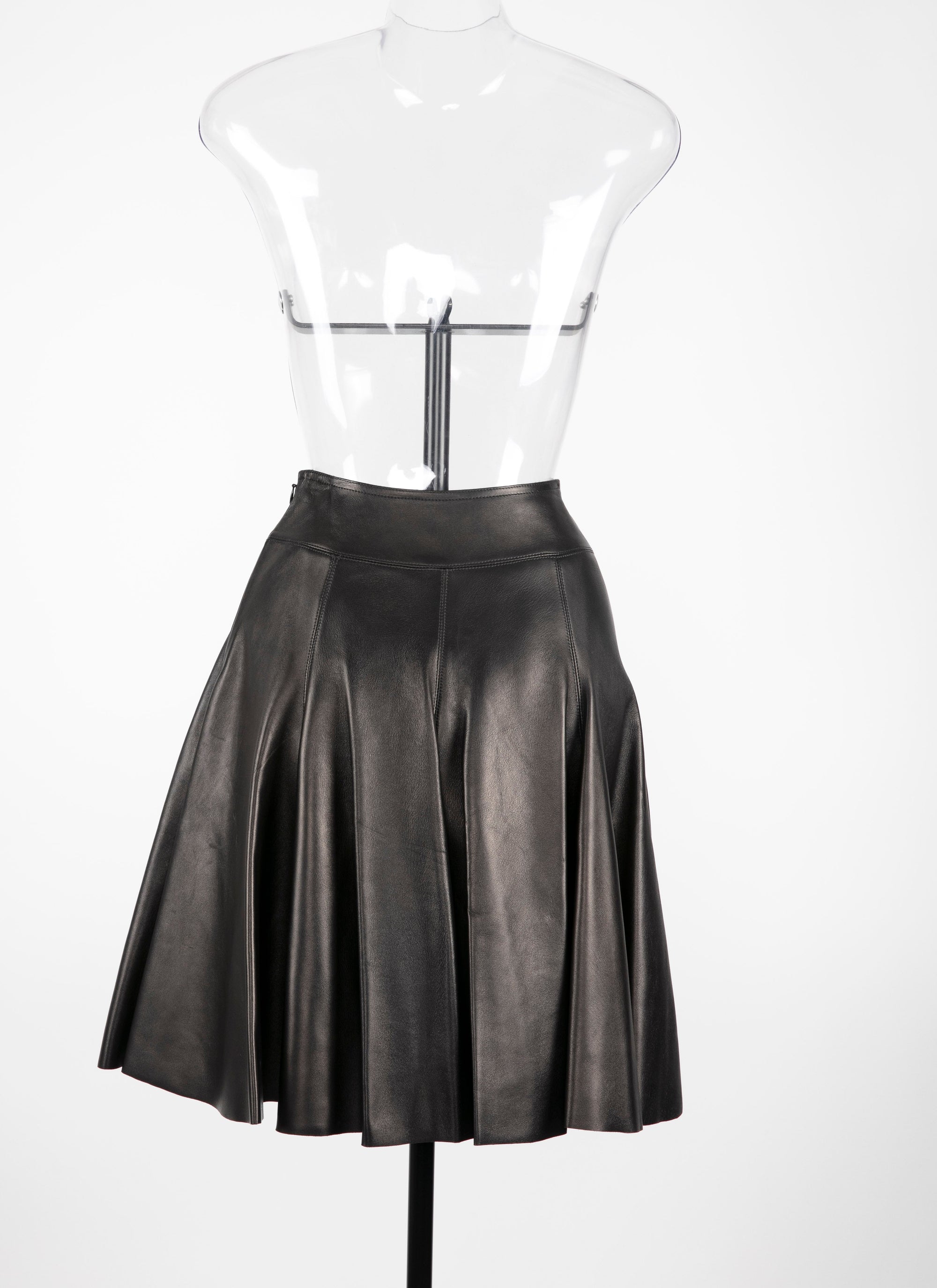 Plain leather skater skirt - Black intense