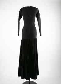 Pleated wool maxi dress with round neck - Black intense