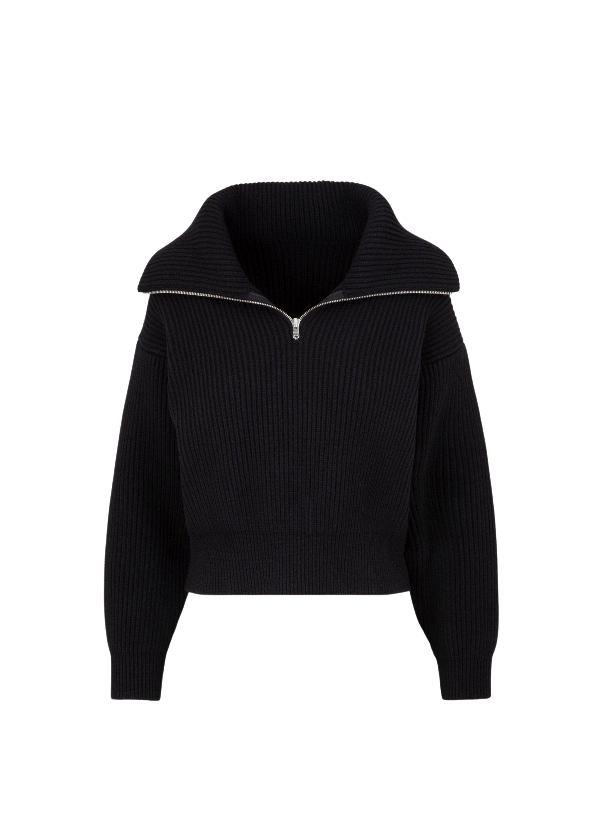 Pull à col zippé en laine et cachemire - Noir