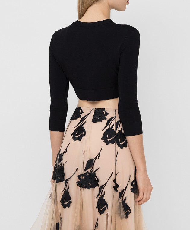 Cardigan court boutonné à manches longues en maille - Noir charbon