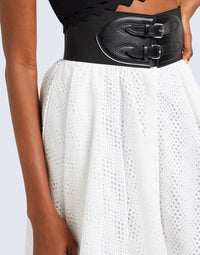 Jupe ceinturée à broderie vague - Blanc