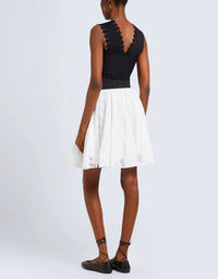 Jupe ceinturée à broderie vague - Blanc
