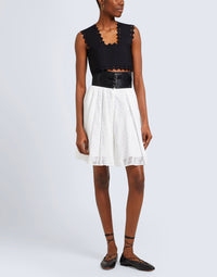 Jupe ceinturée à broderie vague - Blanc