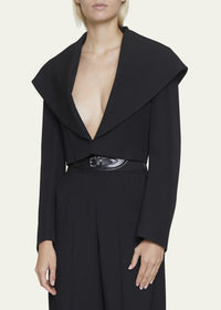Wool blend jacket with deep collar and hood - Black Alaïa