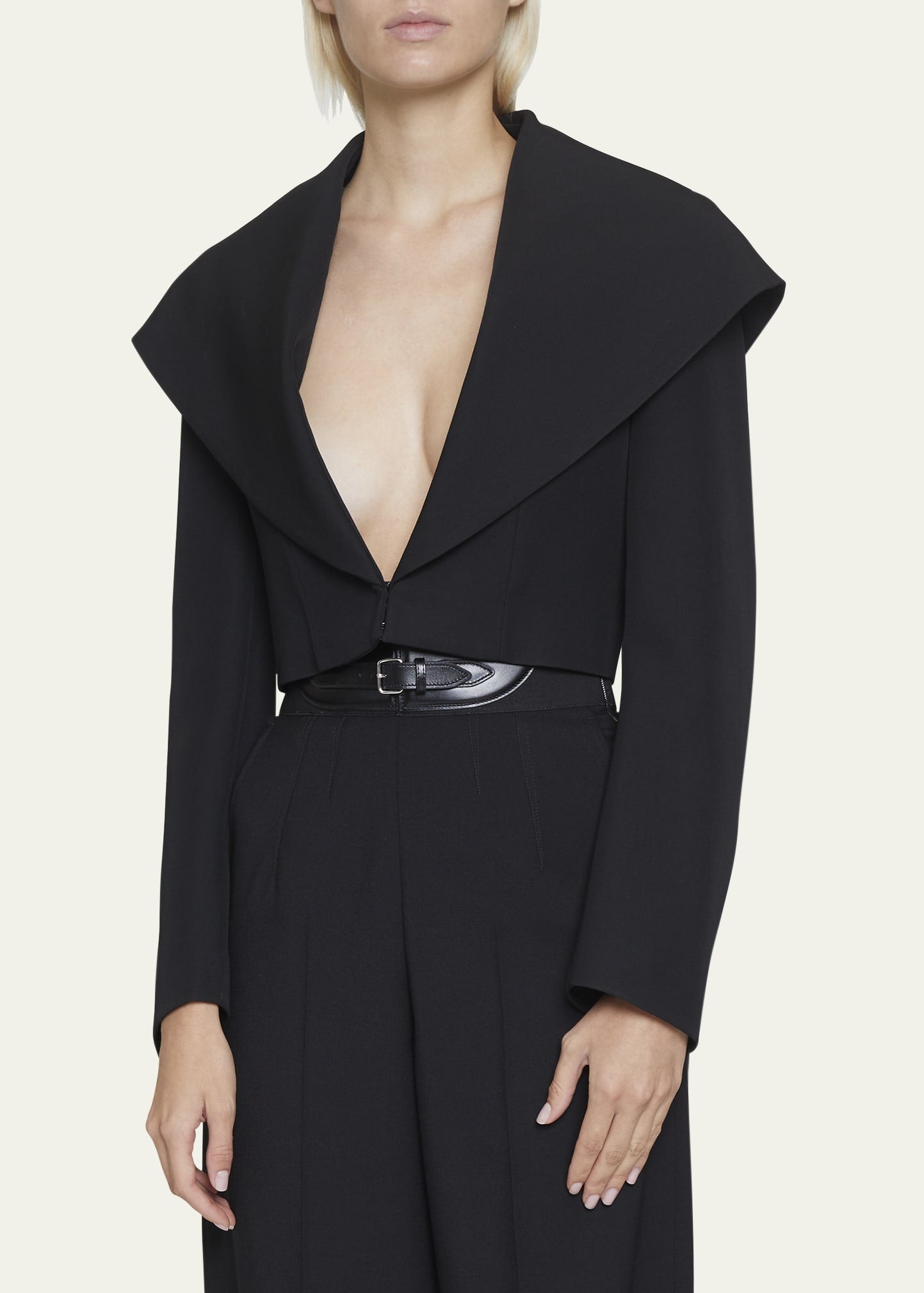 Wool blend jacket with deep collar and hood - Black Alaïa