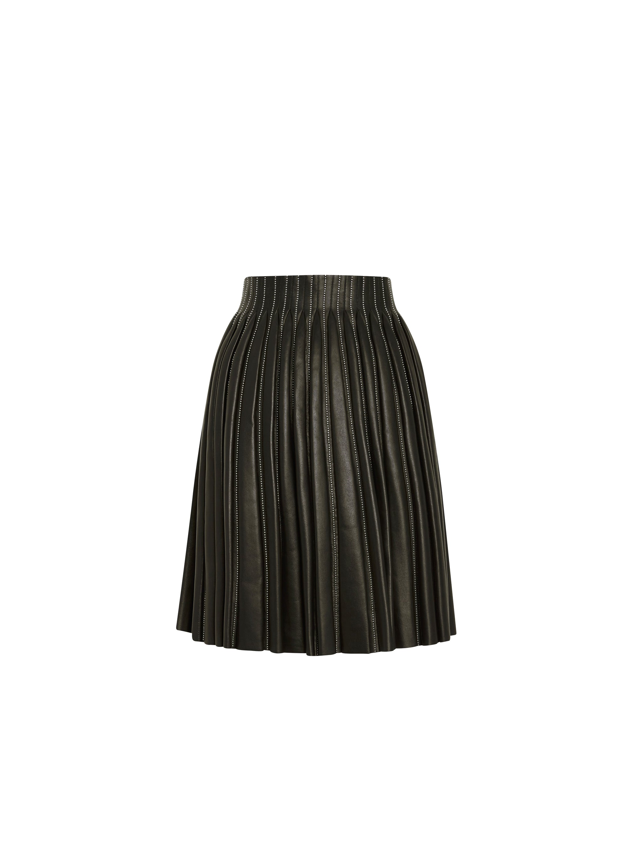 Pleated leather skirt with studded details - Black intense