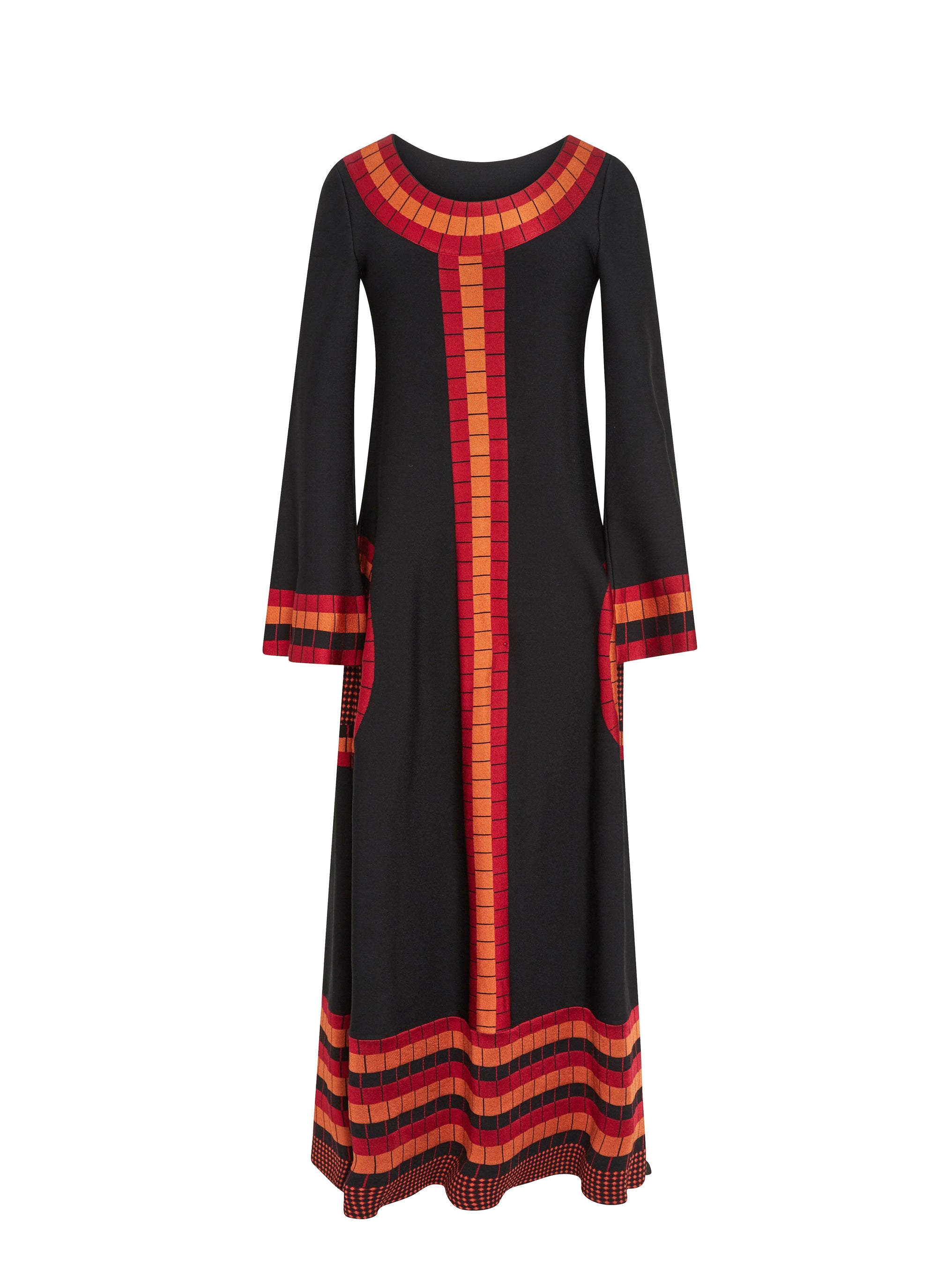 Long-sleeved knitted Marabout dress - Black & Red