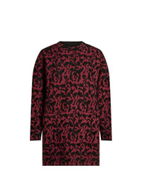 Baroque long jumper in wool - Garnet & Black