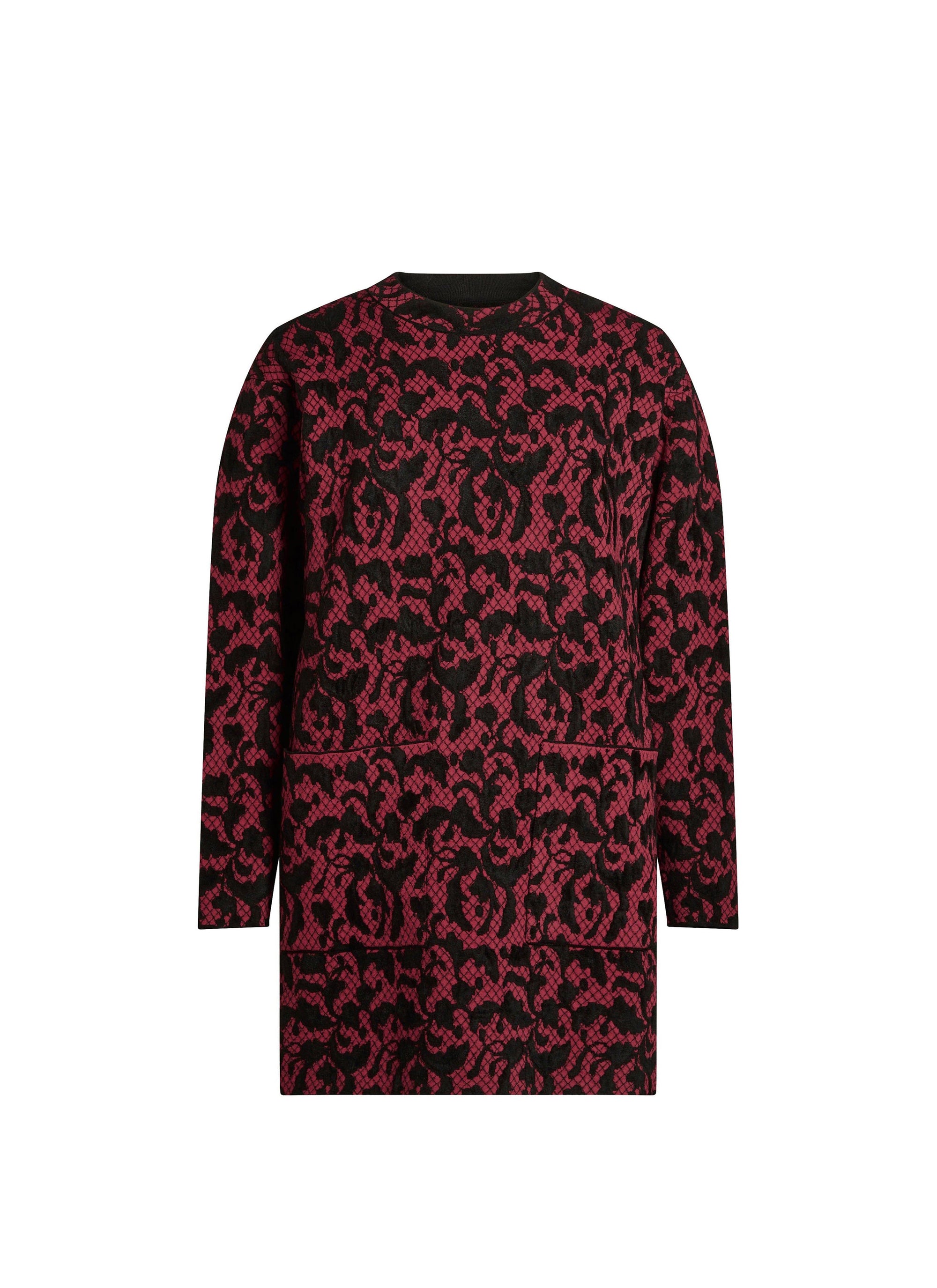 Baroque long jumper in wool - Garnet & Black