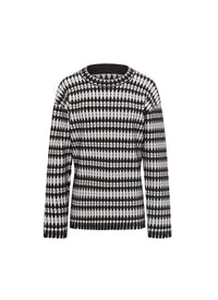Printed long-sleeved round-neck jumper - Black & White