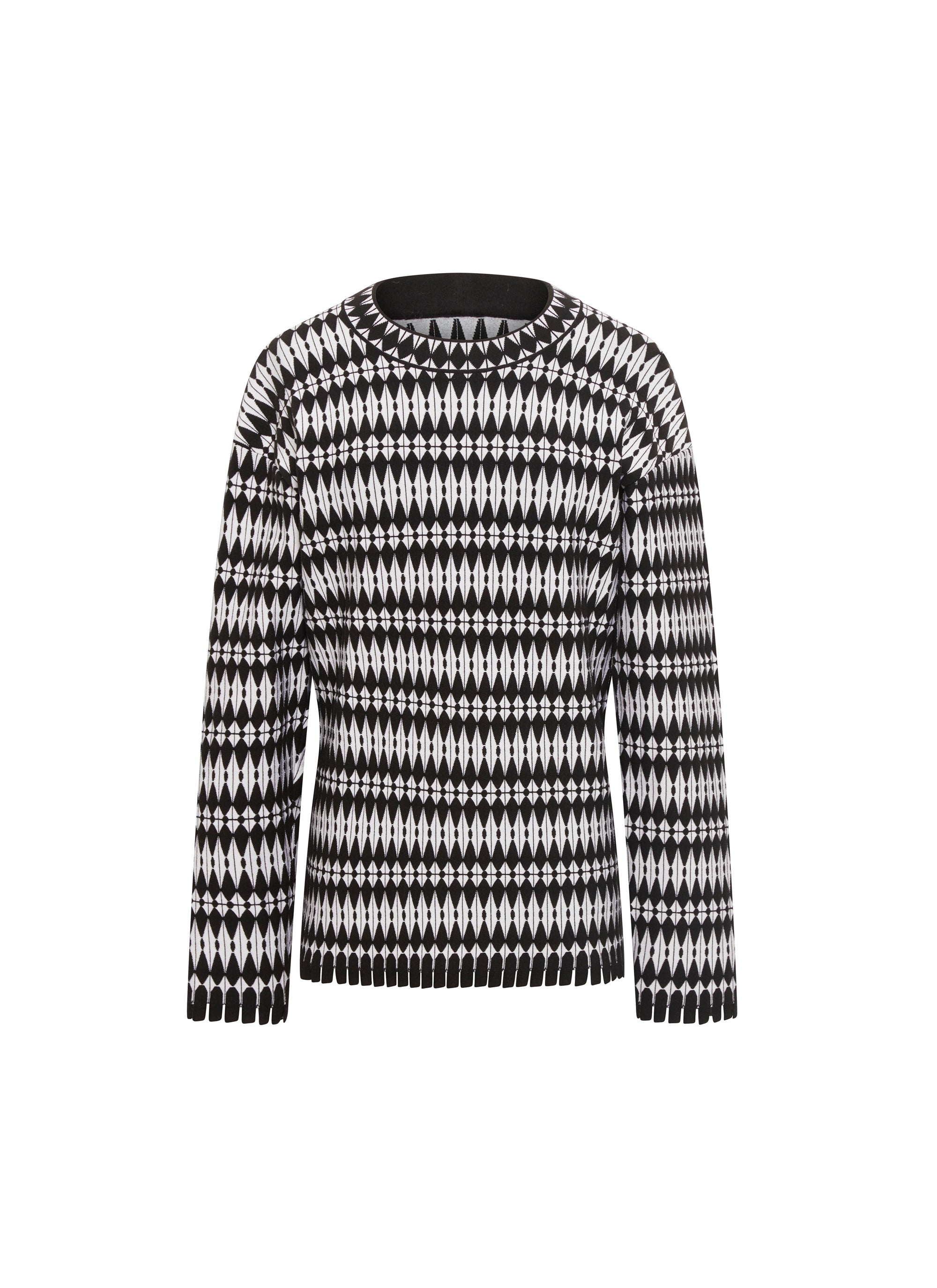 Printed long-sleeved round-neck jumper - Black & White