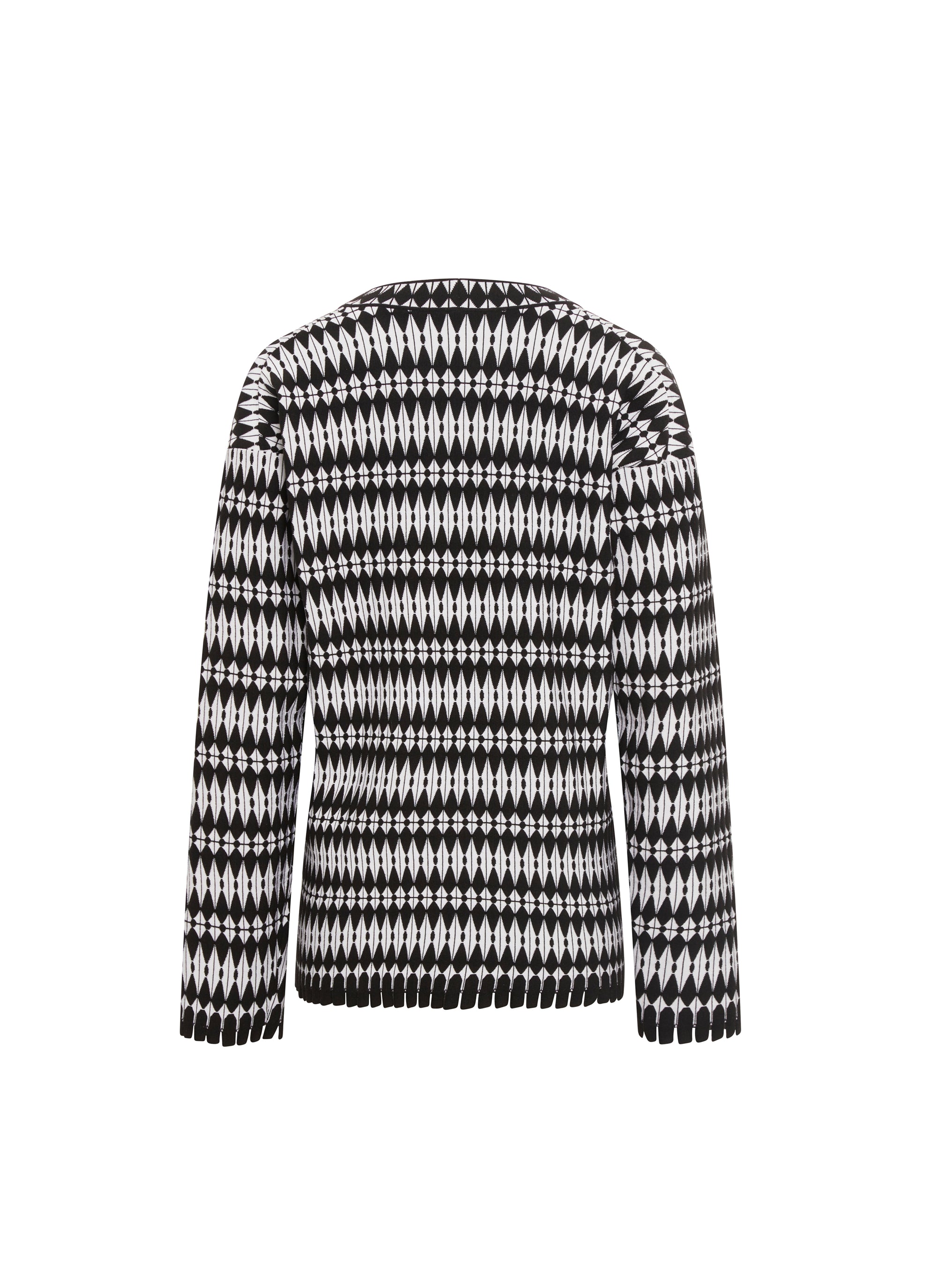 Printed long-sleeved round-neck jumper - Black & White