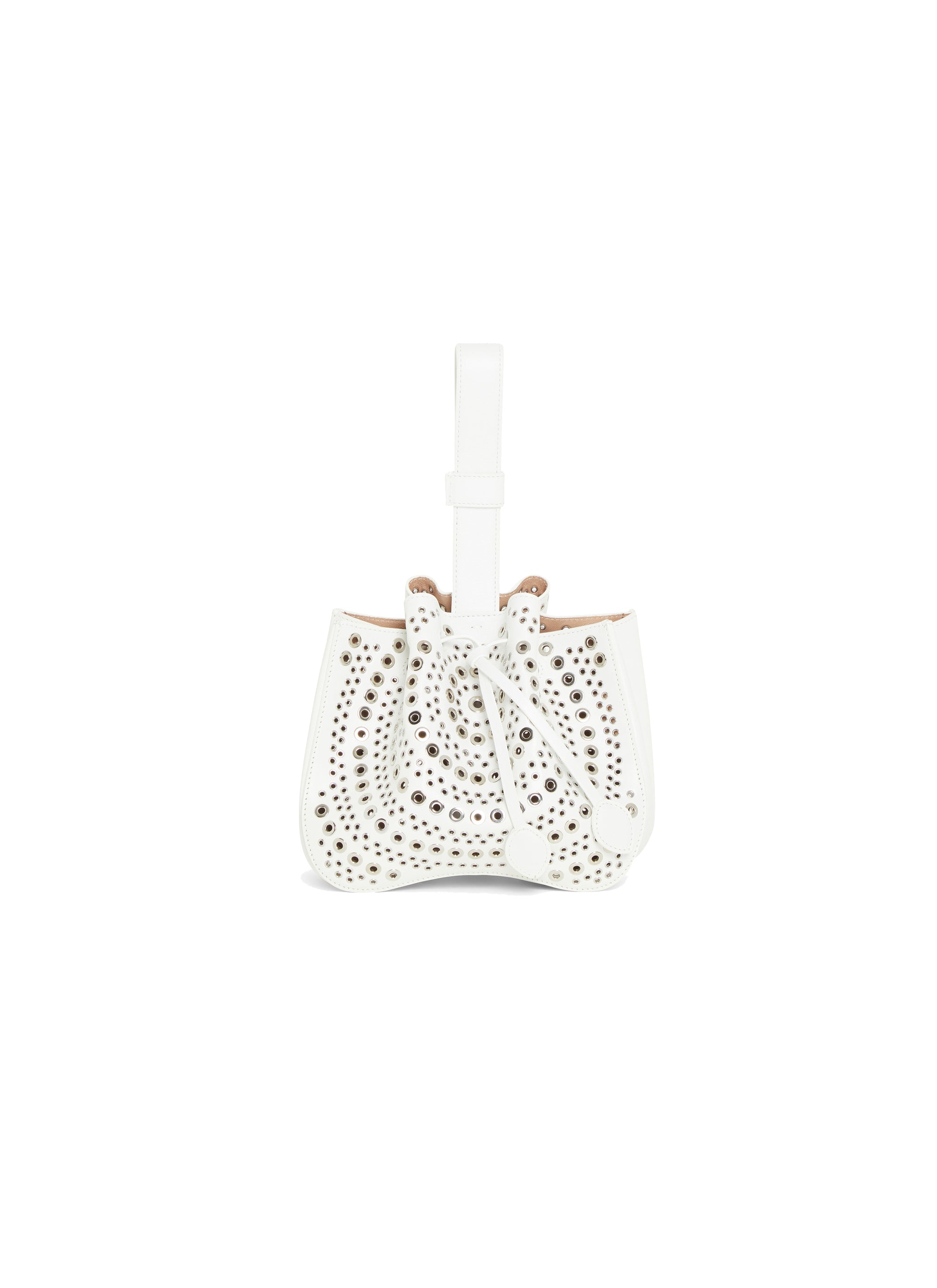 Petit sac à œillets en cuir - Blanc Optique
