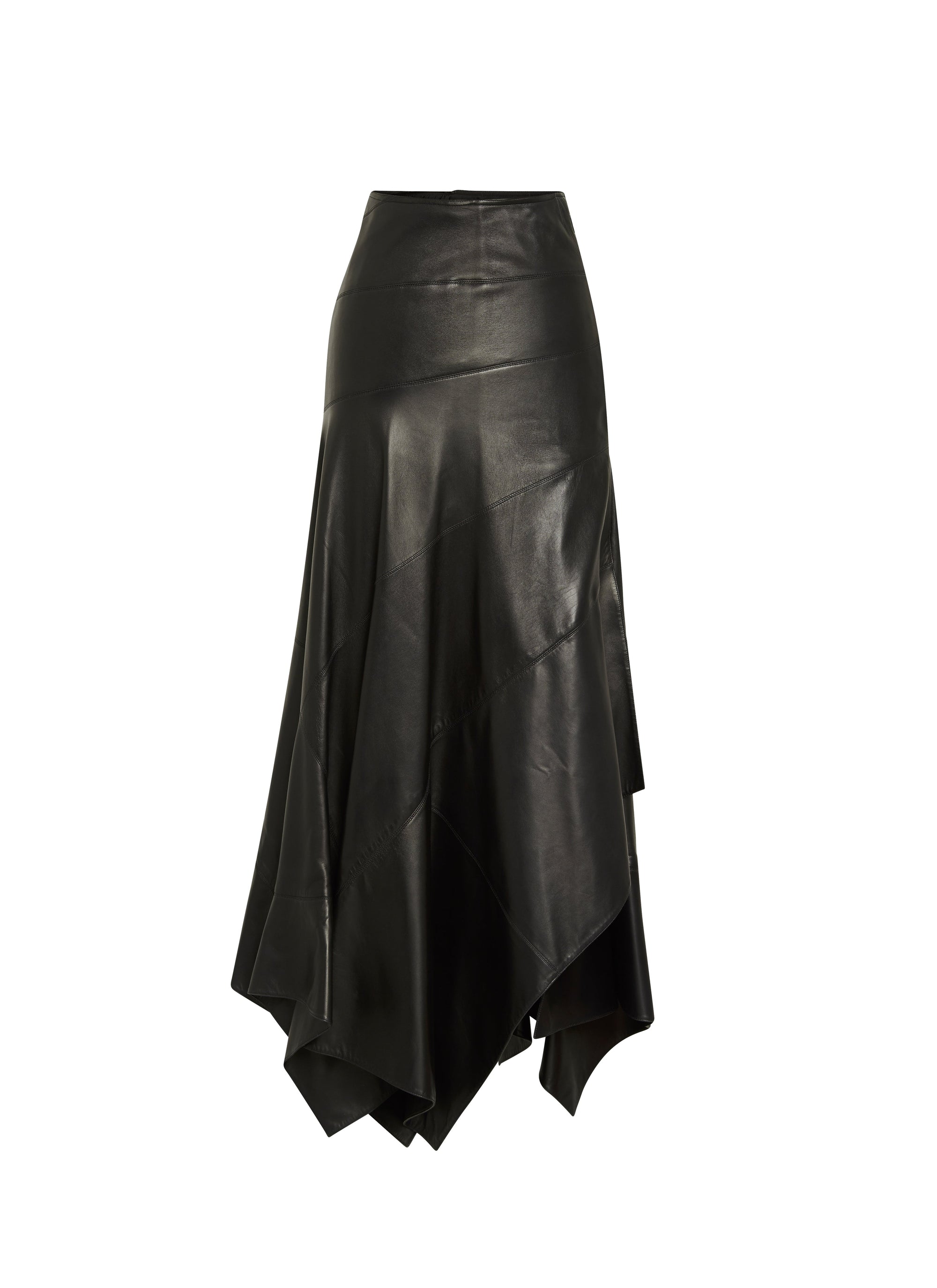 Asymmetric long skirt in leather - Black intense
