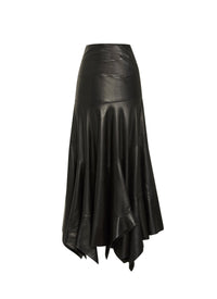 Asymmetric long skirt in leather - Black intense