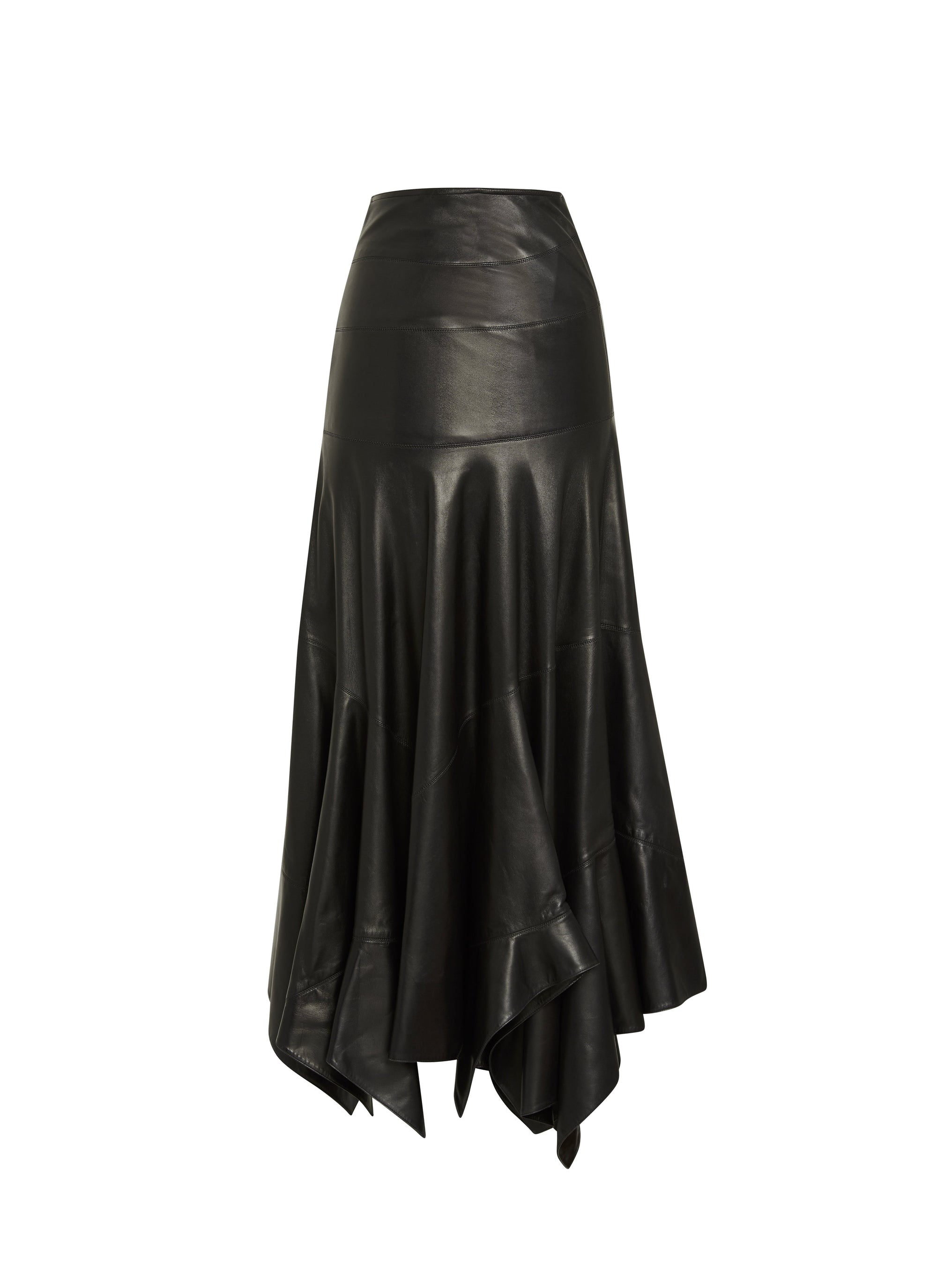 Asymmetric long skirt in leather - Black intense