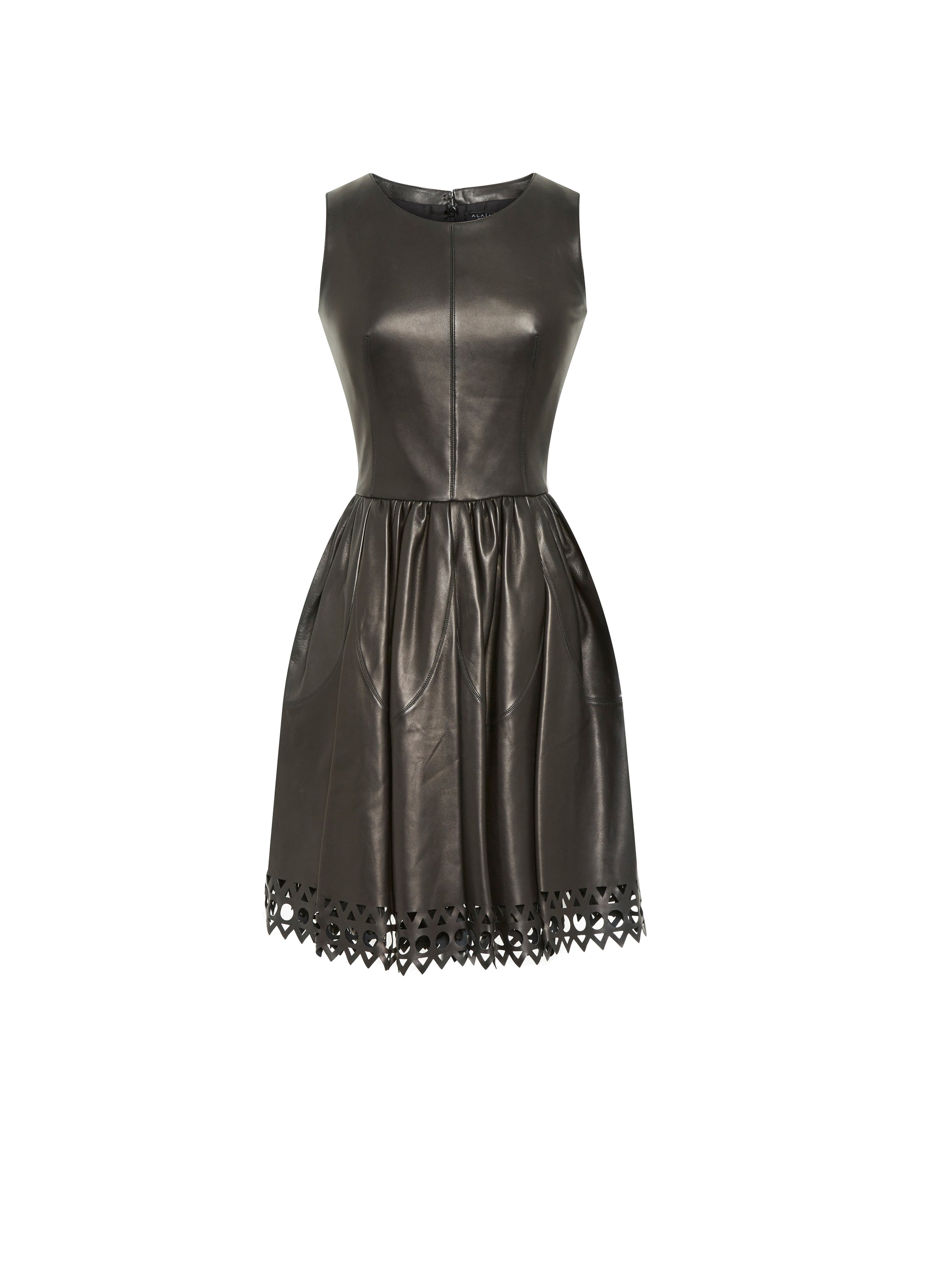 Openwork sleeveless leather scuba dress - Black