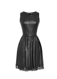 Robe ajourée sans manches plongée en cuir - Noir