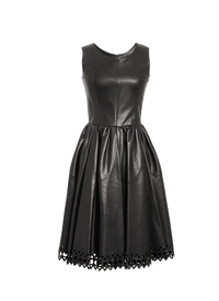 Sleeveless pleated leather scuba dress - Black intense