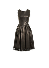 Robe plissée sans manches plongée en cuir - Noir