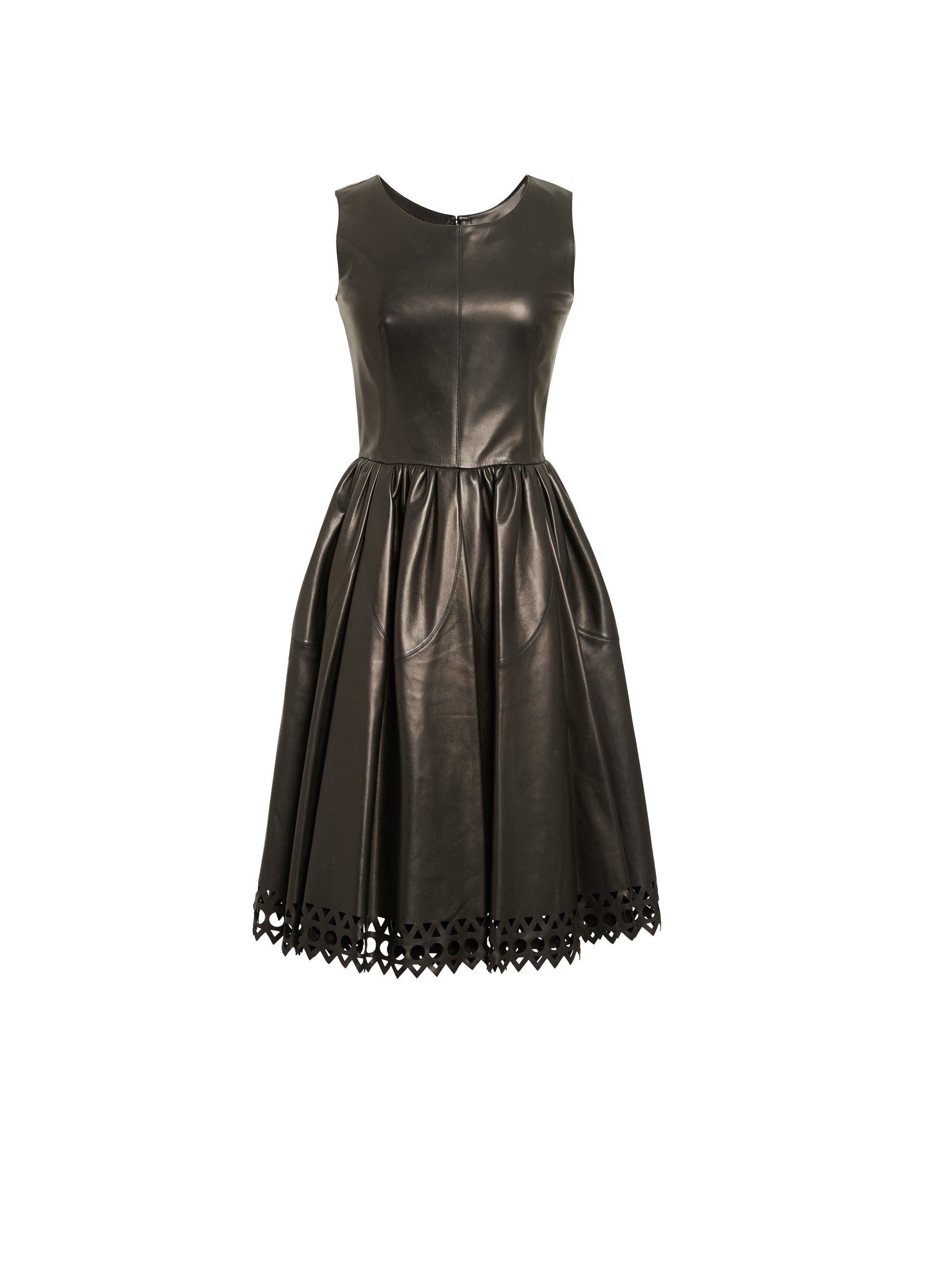 Robe plissée sans manches plongée en cuir - Noir