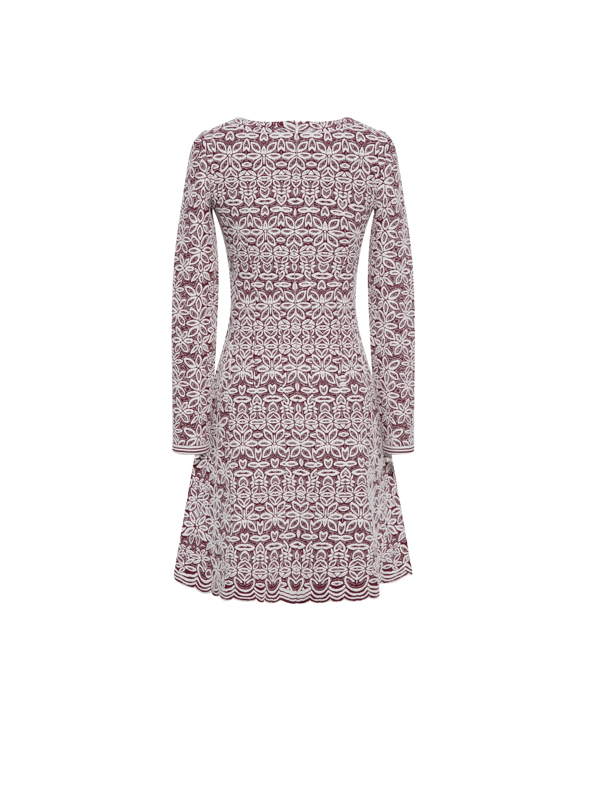 Wool floral print scalloped hem short dress - Bordeaux & White