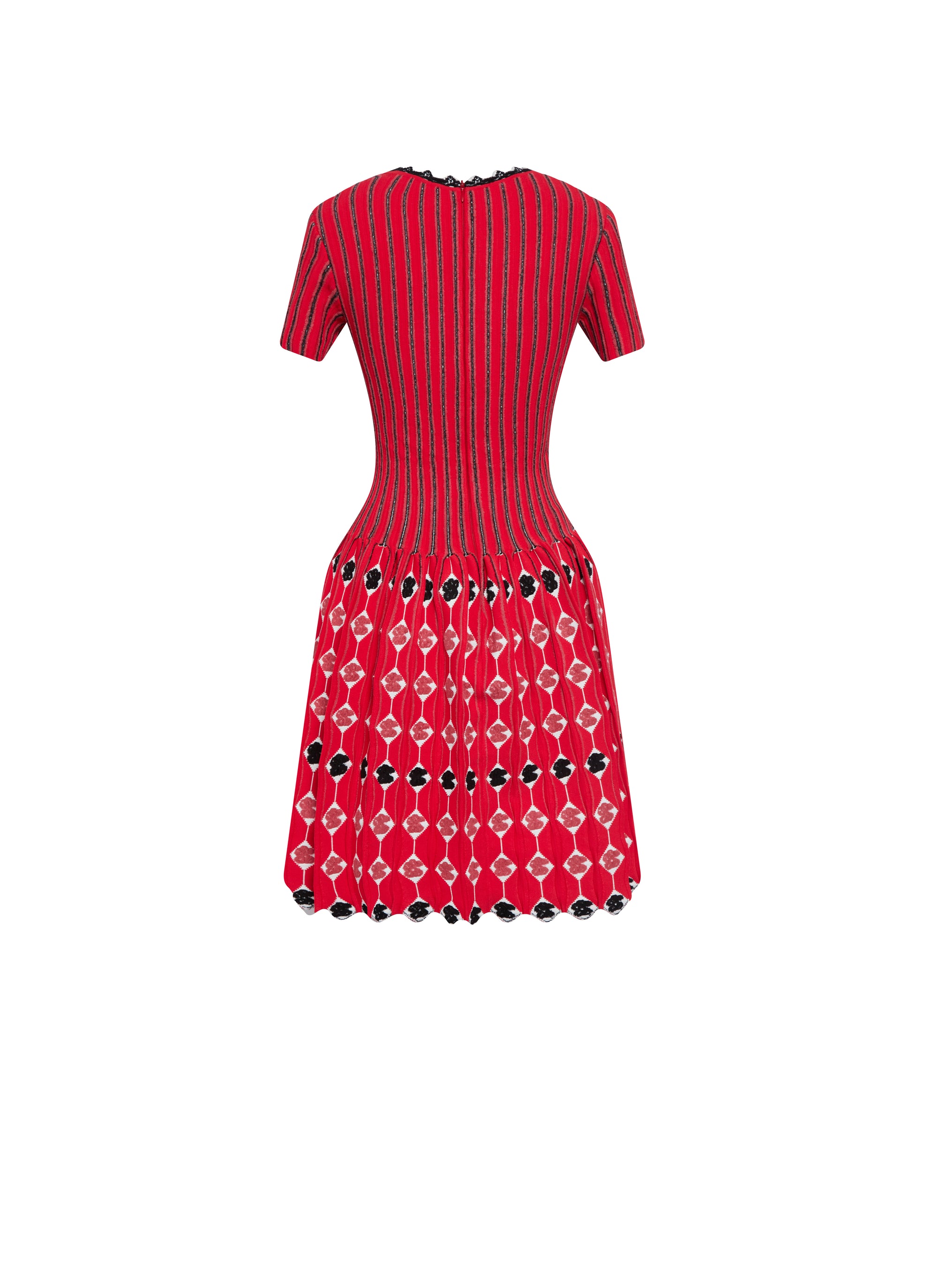 Robe courte évasée manches courtes à rayures et motifs - Multicolore rouge