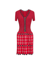 Robe courte évasée manches courtes à rayures et motifs - Multicolore rouge