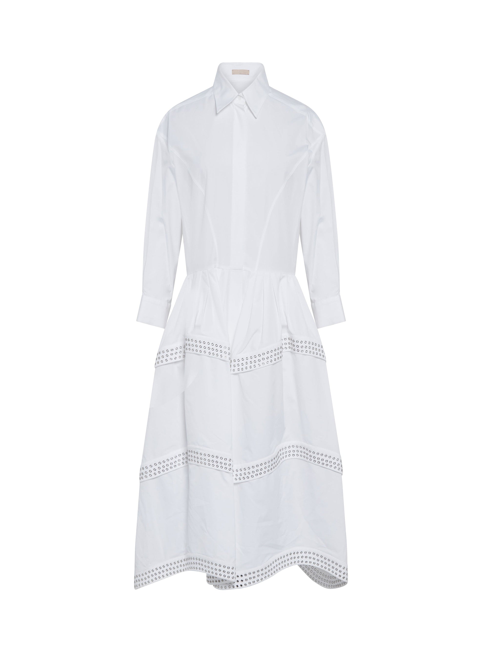 Robe chemise à bandes ajourées - Blanc