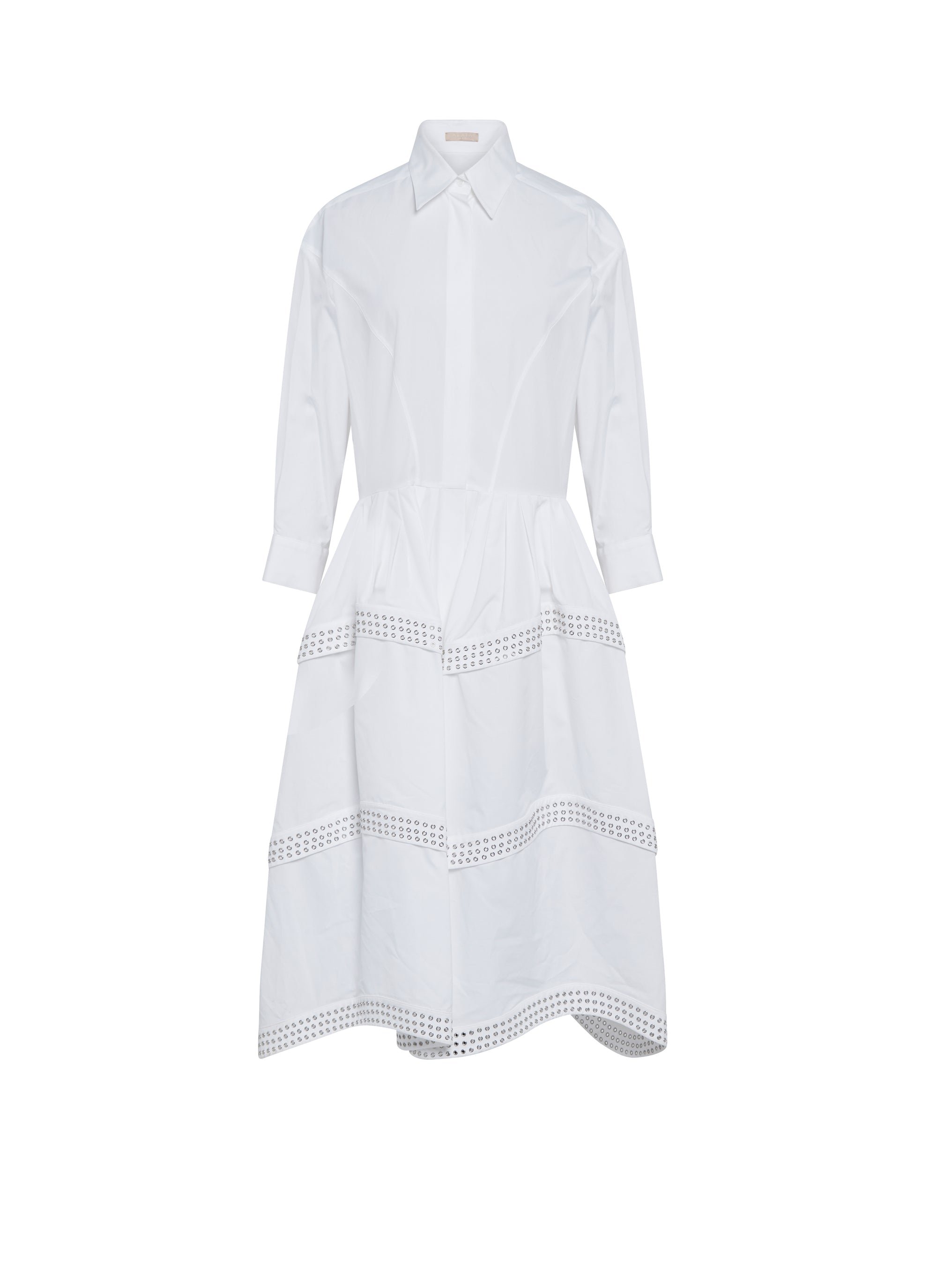 Robe chemise à bandes ajourées - Blanc