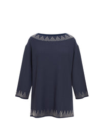 Long-sleeved jumper with silver pattern - Cobalt