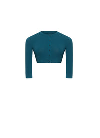 Cardigan court boutonné à manches longues en maille - Bleu Petrole