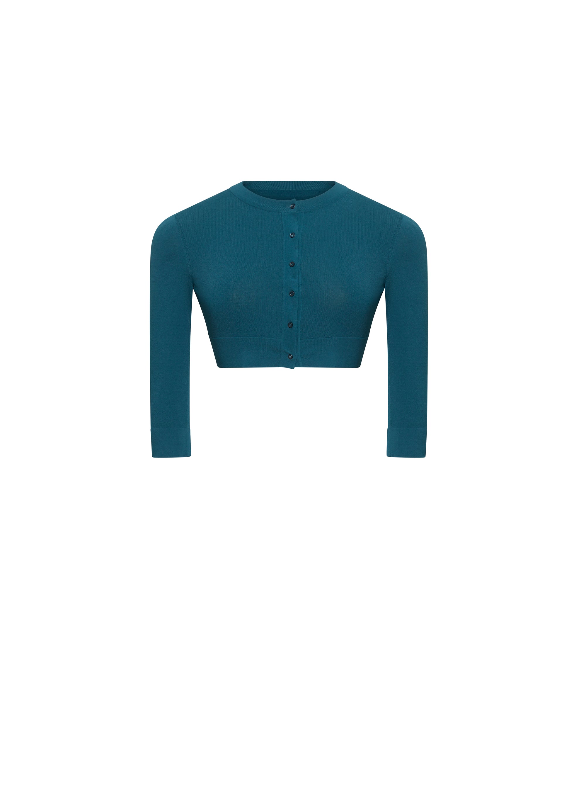 Cardigan court boutonné à manches longues en maille - Bleu Petrole