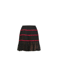 Jupe patineuse à liseré en soie - Noir & Rouge