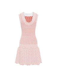 Fantasia short sleeveless knitted dress - White & Orange