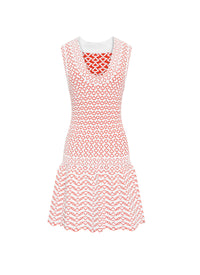 Fantasia knitted sleeveless short dress - White & Orange
